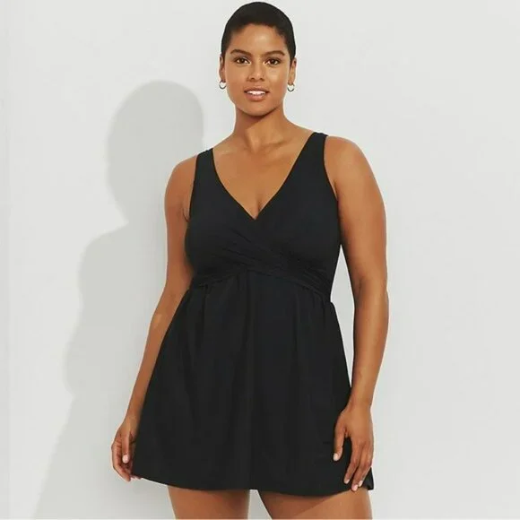 Lands end slendersuit v neck wrap swim dress one piece swimsuit size 18w